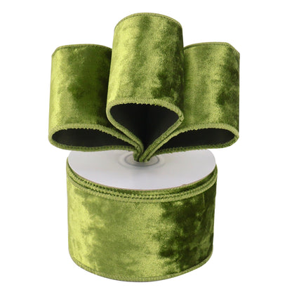 MEEDEE Moss Green Velvet Wired Ribbon 2.5 Inch - 10 Yards Crushed Velvet Christmas Ribbon for Tree Decoration, Wreath Supplies, Crafts Bow Making
