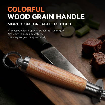 Monbalcon Honing Rod 10'', German High Carbon Steel Knife Sharpener Rod with Premium Gift Box, Professional Fine Sharpening Stone Kitchen Knife Whetstone with Natural Wood Handle, 10 inch