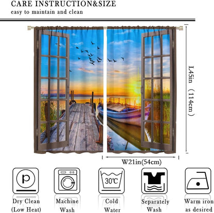 Lakeside Landscape Curtains, Rustic 3D Scenery Prints Window Treatments Drapes for Bedroom Living Room 42x45in
