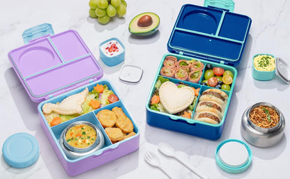 Fimibuke Kids Bento Lunch Box with Thermo, Leakproof Toddler Bento Box with 8.5OZ Insulated Food Jar, Lunch Bag & Utensils BPA Free Dishwasher Safe 3 or 4 Compartment Container for School Girls Boys