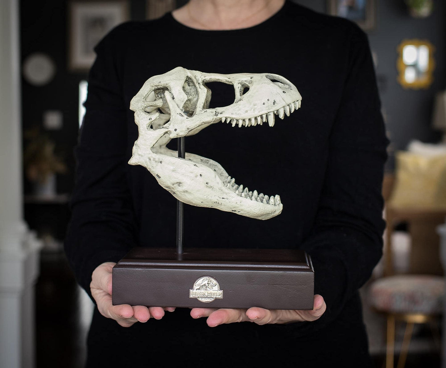 Jurassic World Tyrannosaurus Rex Skull Resin Replica - 9x8-Inch TRex Dinosaur Head Statue - Realistic Model Skeleton Decoration - Home & Office Decor, Shelf Display - Decorative Dino Fossil Sculpture