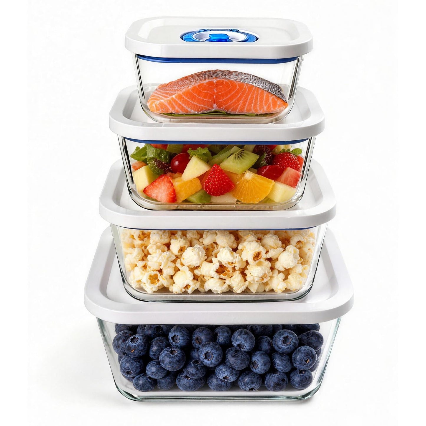 PARAPOINT Vacuum Seal Borosilicate Glass Containers for Food Storage, 4 Sizes (S M L XL) Compatible with Desktop and Handheld Vacuum Sealer Machines, Airtight Lid Set