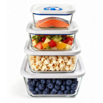 PARAPOINT Vacuum Seal Borosilicate Glass Containers for Food Storage, 4 Sizes (S M L XL) Compatible with Desktop and Handheld Vacuum Sealer Machines, Airtight Lid Set