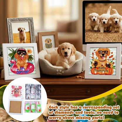 Trandraft 13 Pcs Interchangeable Holiday Diamond Art Kits for Adults 5D Framed Seasonal DIY Diamond Paint with Full Drill Gems for Beginner Monthly Table Craft Gift Decor (Dog Style)