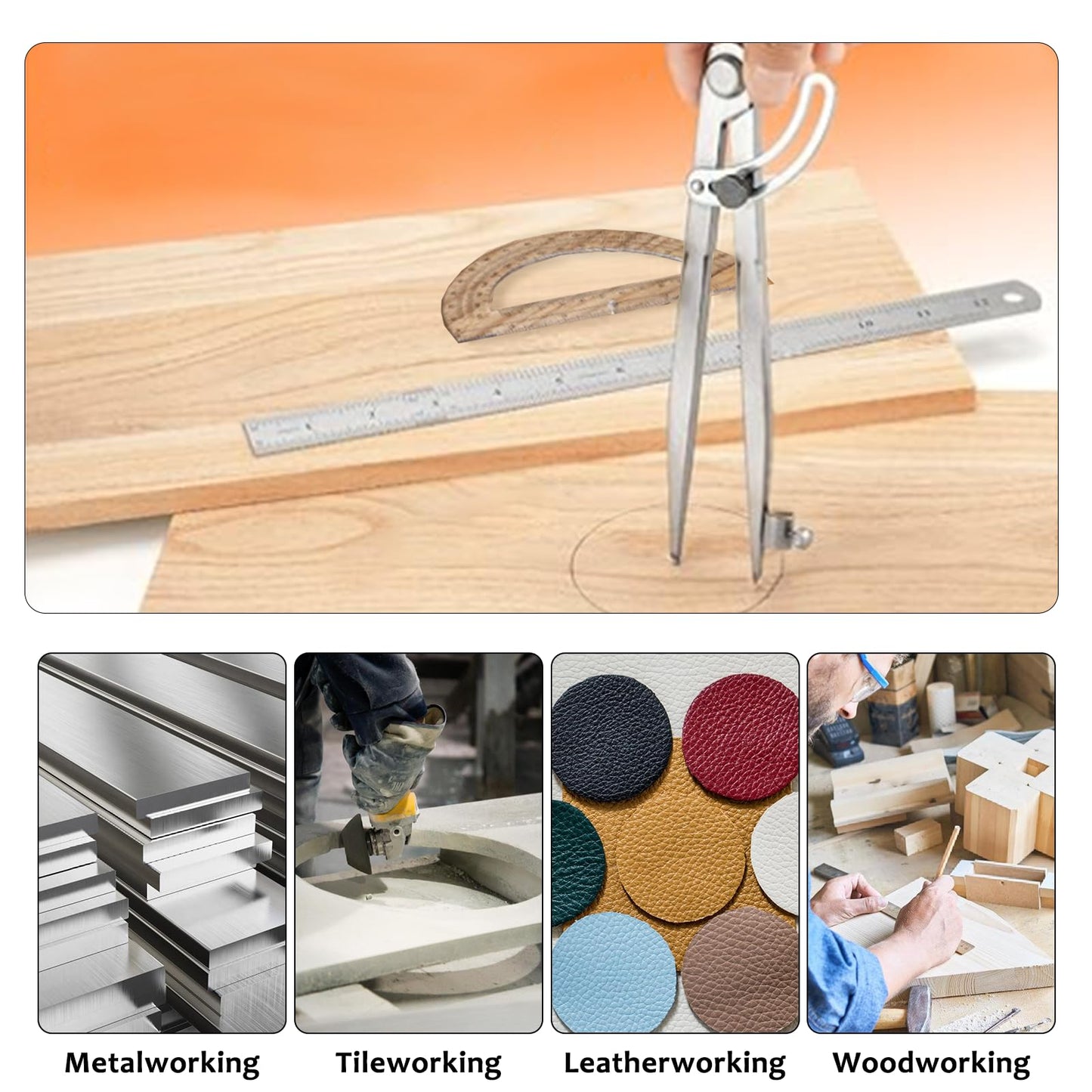 MVRPOWER Compass Geometry Tool, Drawing Compass, Professional 12 Inch Large Compass with Wing for Woodworking, 6 Inch Protractor, 12 Inch Ruler for Carpenter, Drafting