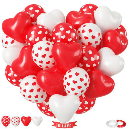 Valentines Day Balloons 60 Pack Red White Heart Shaped Balloons Set Romantic Heart Print Latex Balloon for Sweet Galentines Proposal Engagement Wedding Bridal Shower Mothers Day Party Decorations