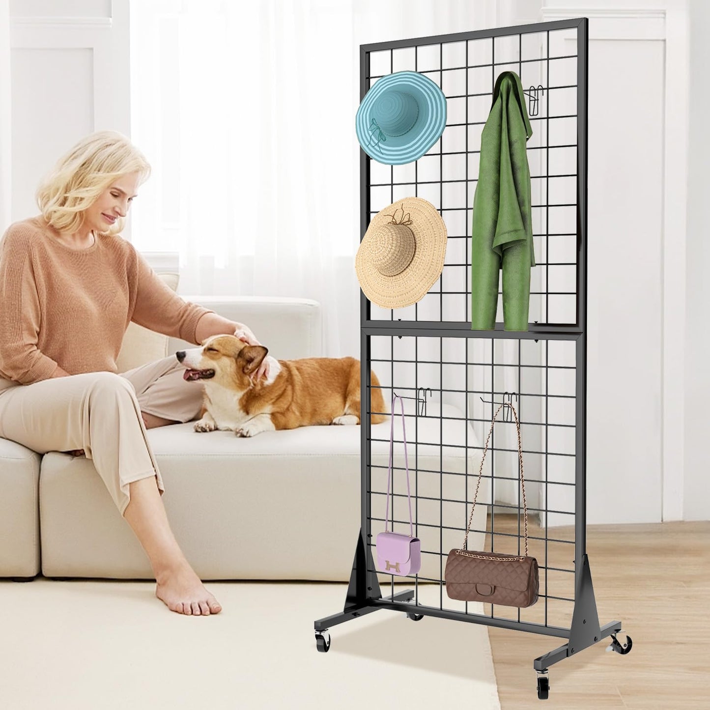DEYEGELEA 2-Pack 2'x5.5' Ft Gridwall Panel Display Stands 2'x5.5' Ft, Heavy Duty Floor Standing Retail Display Rack with Triangle Base for Retail Art Show