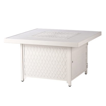 Oakland Living Square 42 in. x 42 in. Aluminum Propane Fire Pit Table with Glass Beads, Two Covers, Lid, 57,000 BTUs in White Finish
