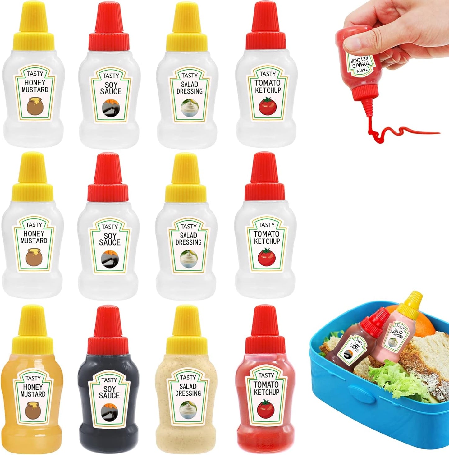 12 Bottles,25ml Xuyyicao Pcs Mini Ketchup Condiment Squeeze Bottles,Plastic Sauce Container for Kids,Office,Bento