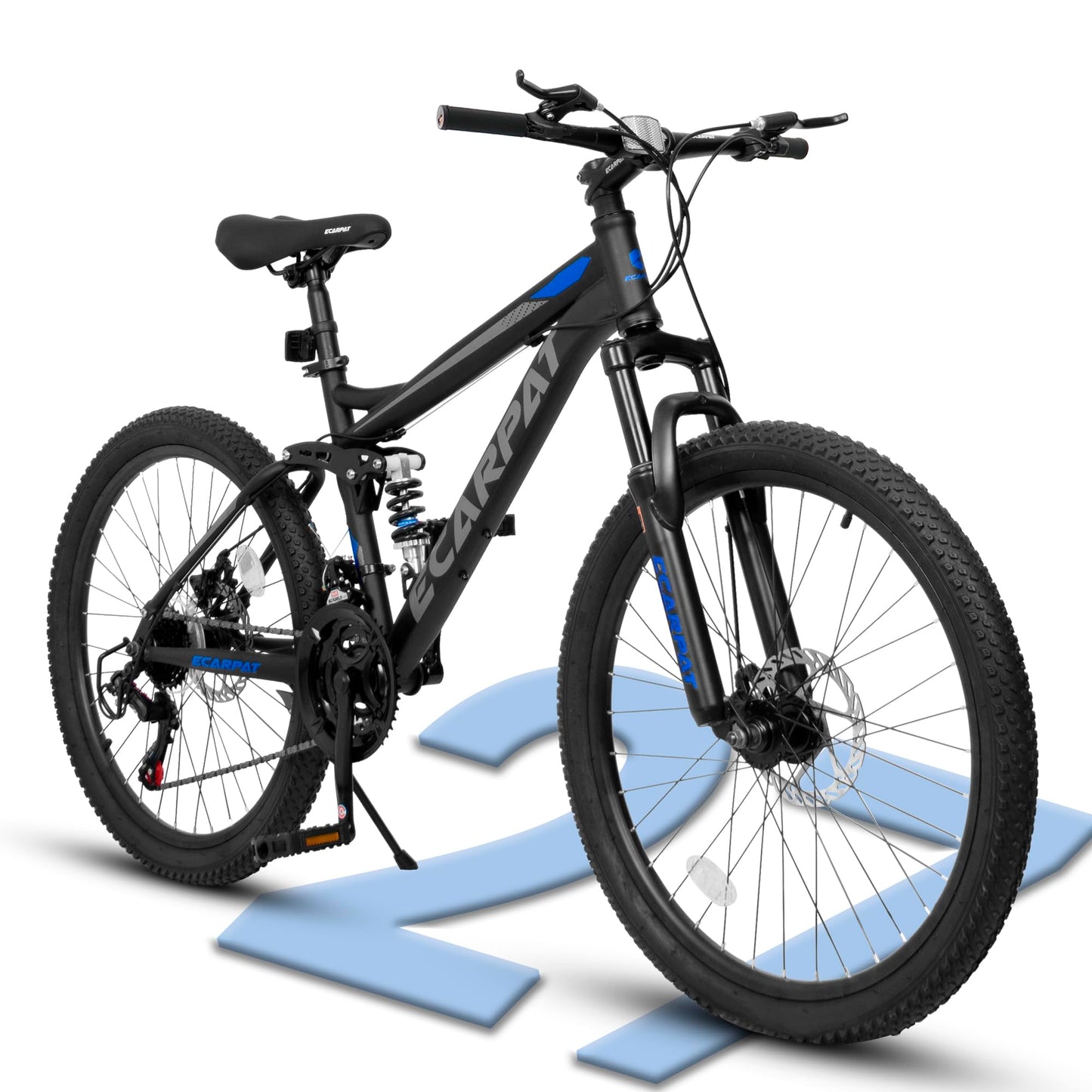Ecarpat 27.5 Inch Mountain Bike for Men Women Adult, Carbon Steel Frame Mountain Bike with Full Suspension and Dull Disc Brake, 21-Speed MTB Bicycle, Black