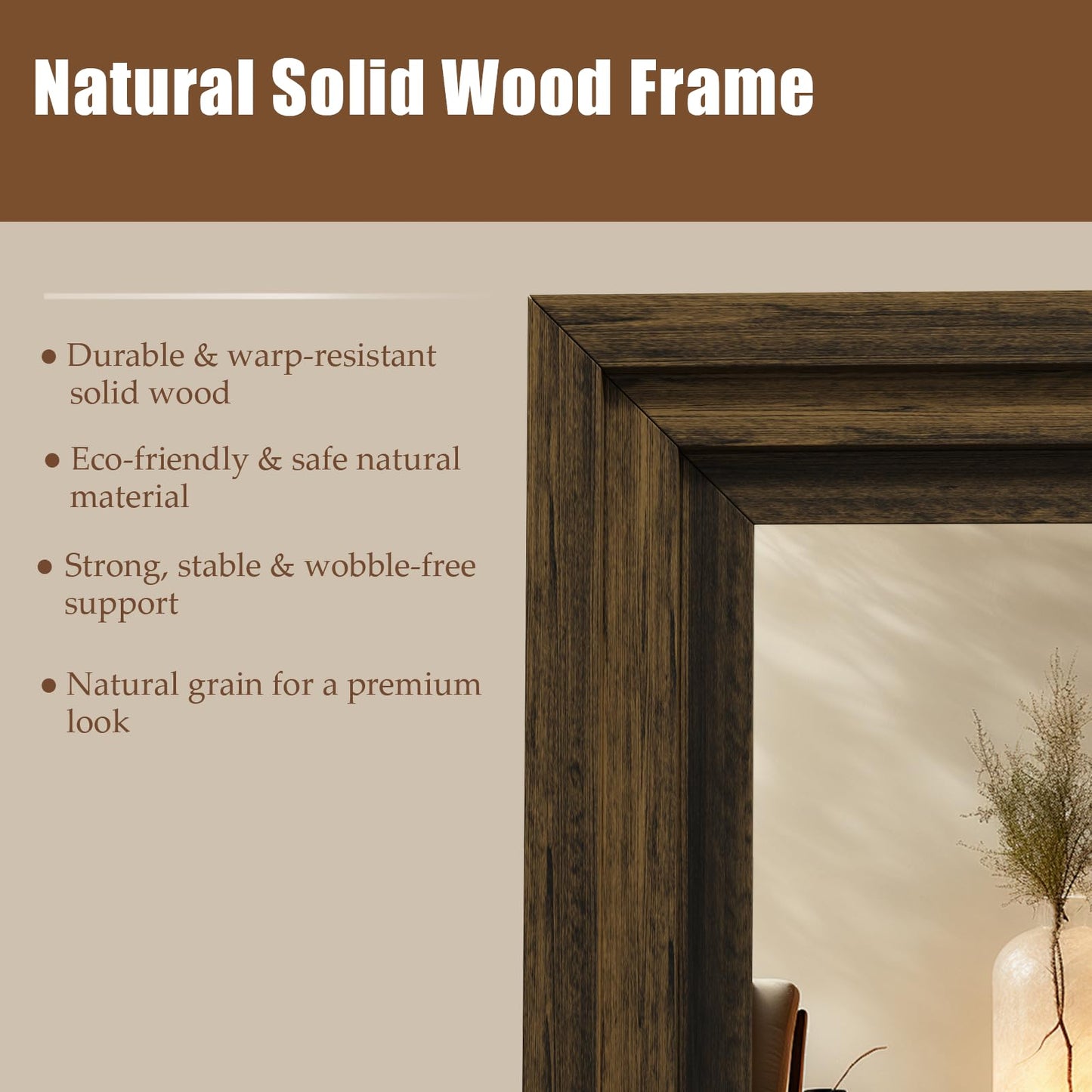 WISSMIELS Full Length Mirror 71"x30", Large Solid Wood Frame Floor Mirror, Leaning Floor Mirror, Stable Frame, Shatterproof Glass, Modern Classic Style for Bedroom, Living Room, Entryway