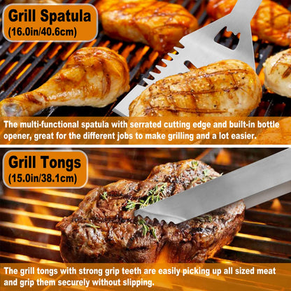 POLIGO 28Pcs Grilling Accessories in Bag with Meat Injector, Barbecue Claws, Mats, Thermometer for Smoker, Camping BBQ Grill Utensils Set Dad Gift for Fathers Day Birthday Grilling Gifts for Men Black