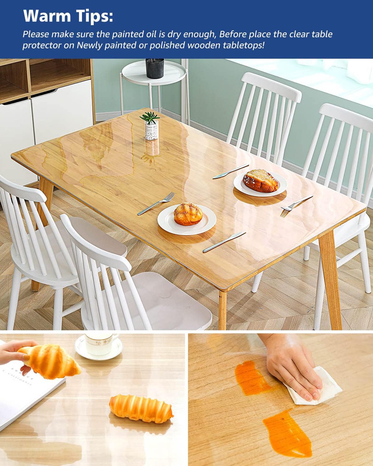 24X36 Inch 1.5mm Crystal Clear Office Desk Cover Pad Blotter Thick Vinyl Tablecloth Heat Resistant Waterproof Plastic