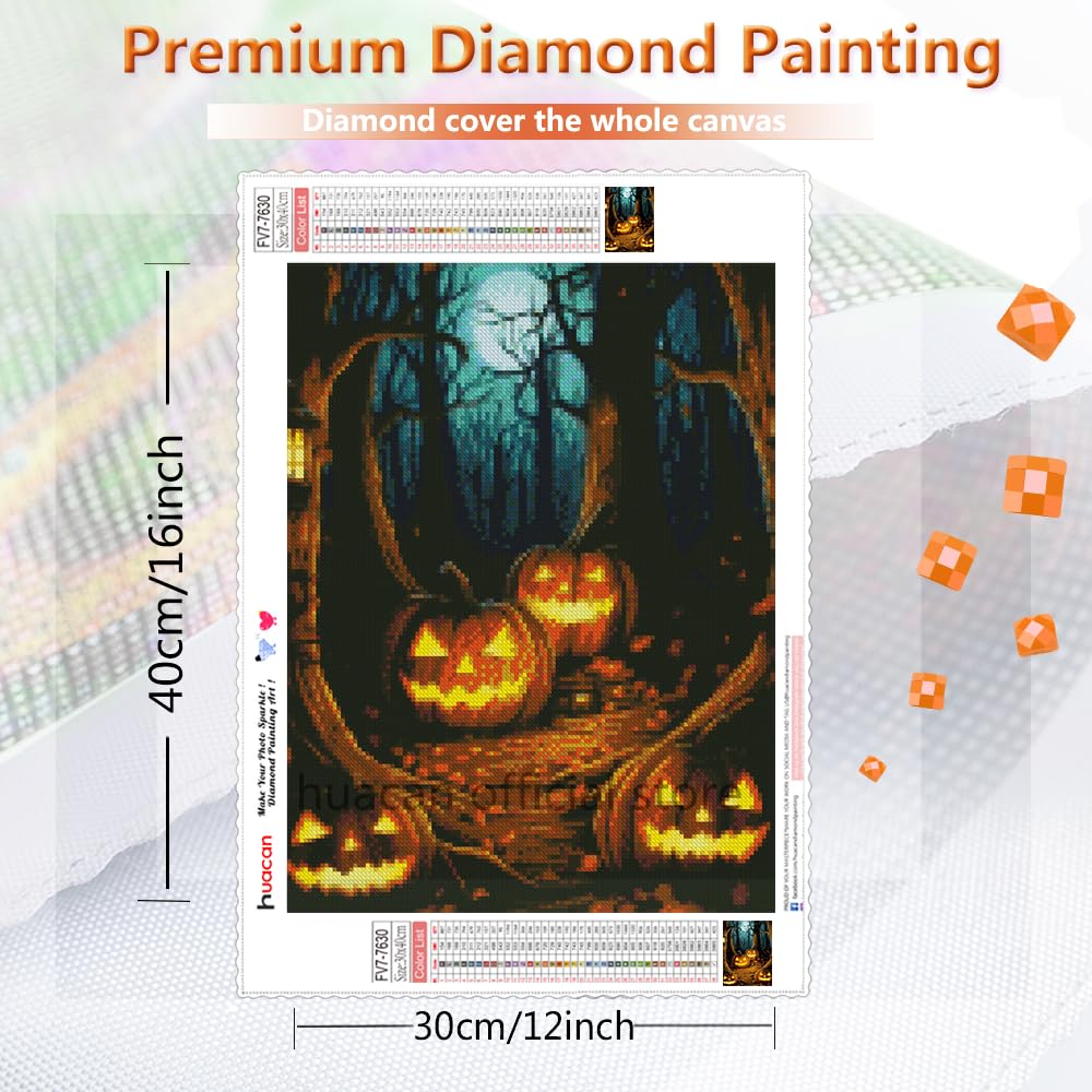 Huacan Diamond Painting Kits DIY Halloween Pumpkin Diamond Art Kits for Adults AB Full Square Drill Resin Beads Gem Art Kits for Home Wall Decor 11.81 * 15.74inch