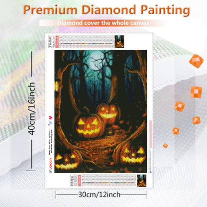 Huacan Diamond Painting Kits DIY Halloween Pumpkin Diamond Art Kits for Adults AB Full Square Drill Resin Beads Gem Art Kits for Home Wall Decor 11.81 * 15.74inch