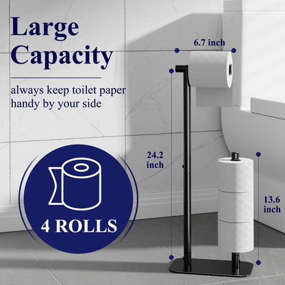 Kitsure Toilet Paper Holder Free Standing - Large Capacity Toilet Paper Holder for 4 Rolls, Rustproof Toilet Paper Stand with Non-Slip Stable Base, Black, Medium