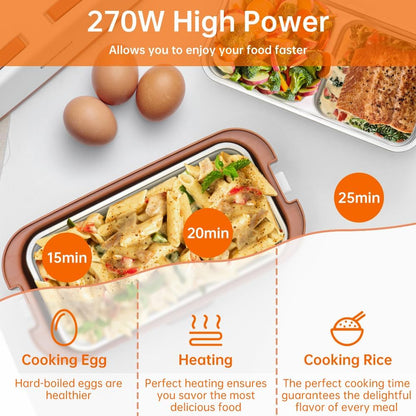 Brown Electric Lunch Box Food Heater, 270W 304 Stainless Steel, 1000mL Capacity for Adults/Work