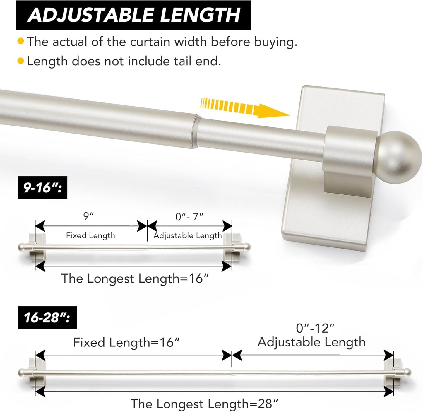 Deconovo Magnetic Curtain Rod for Door Curtain, 4 Pack, 16-28" Inch No Drilling Curtain Rods for Windows, Nickel