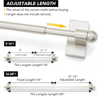 Deconovo Magnetic Curtain Rod for Door Curtain, 4 Pack, 16-28" Inch No Drilling Curtain Rods for Windows, Nickel