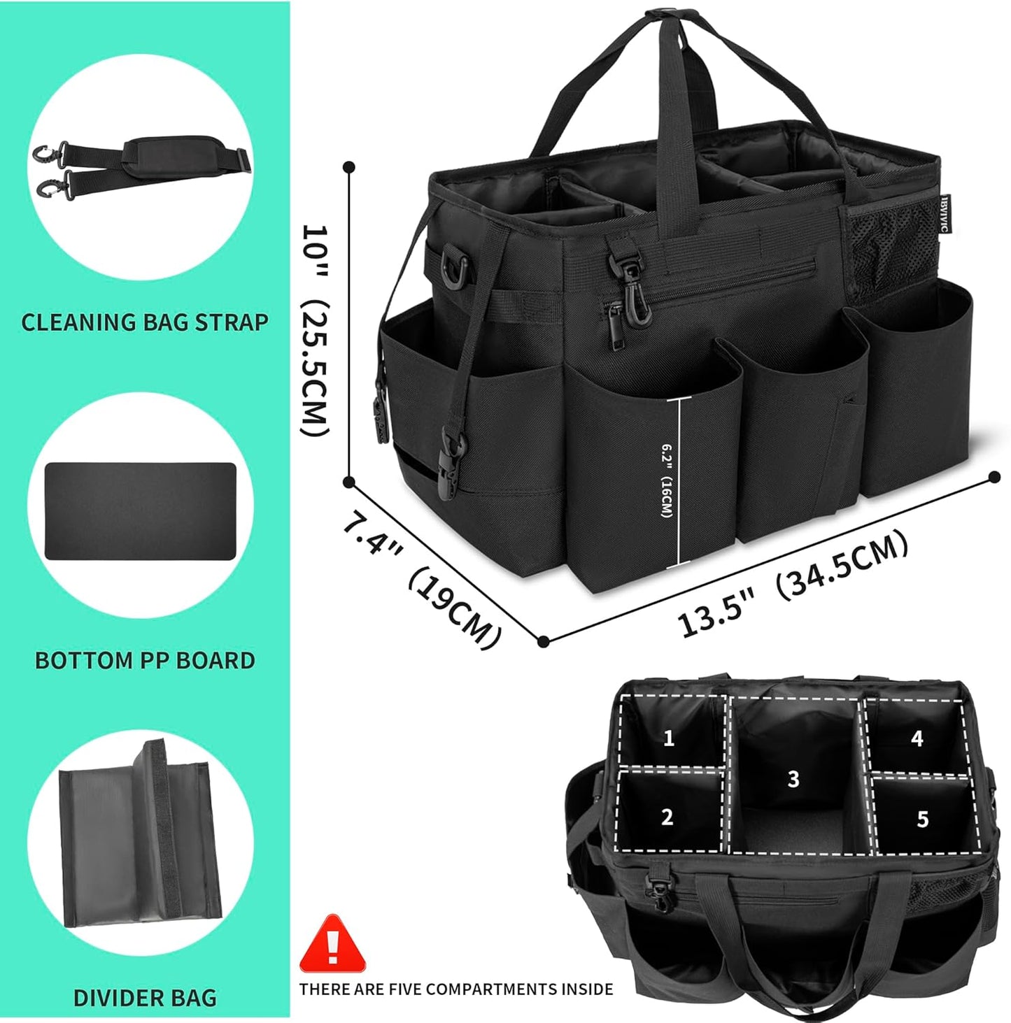 Large Capacity Wearable Cleaning Caddy Bag for Organizing Cleaning Supplies, Tote Bag for Housekeepers