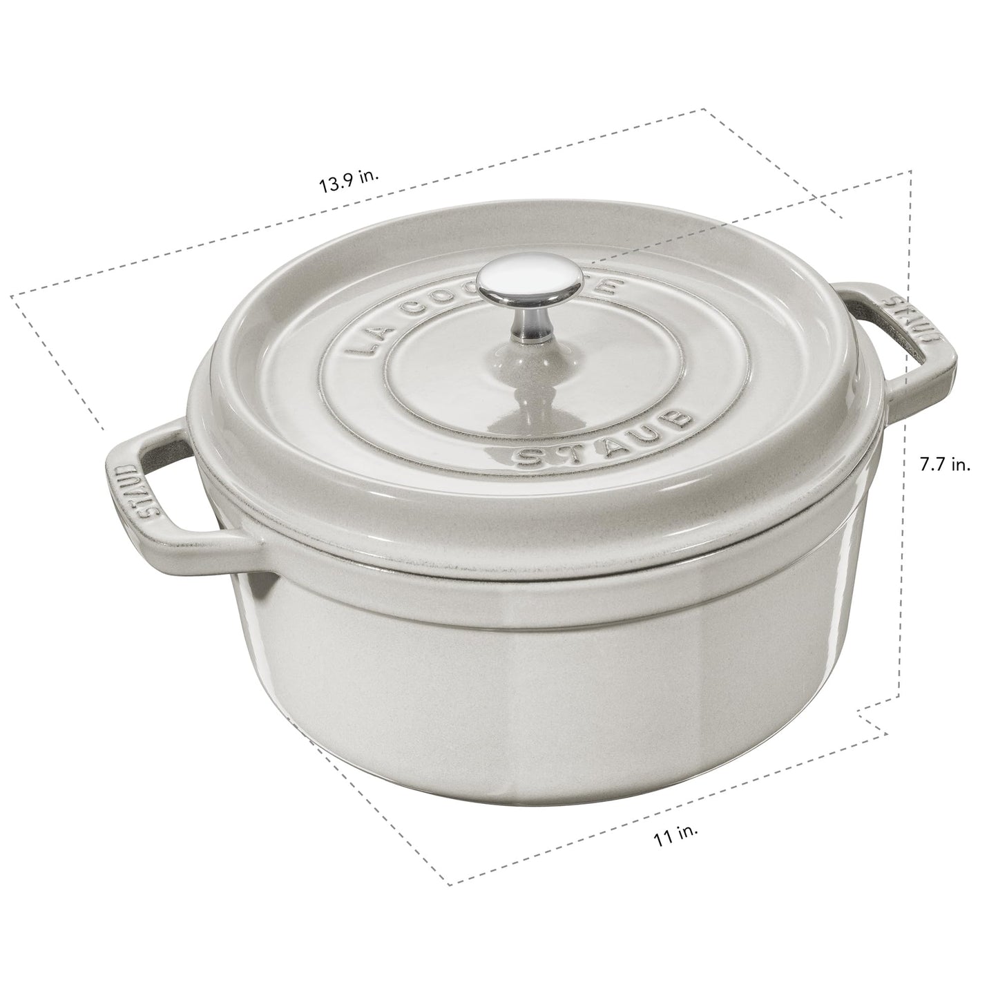 Staub Cast Iron 7-qt Round Cocotte - White Truffle