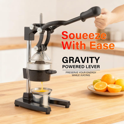 Manual Cast Iron Juicer, Commercial Lemon Squeezer, Professional Citrus Juicer, Ideal for Extracting Juice From Lemons, Oranges, and Grapefruits. Easy to Clean. (Black)