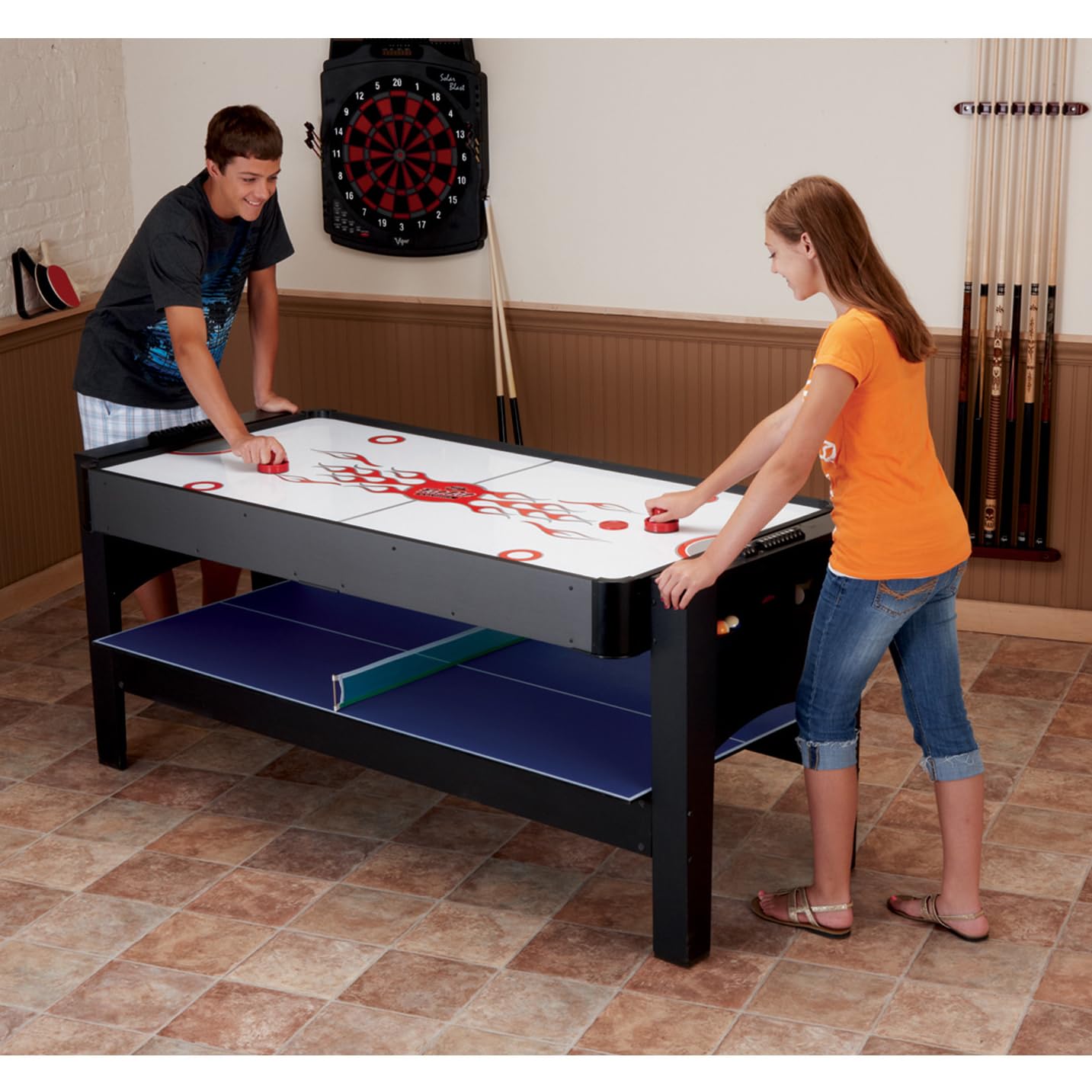 Fat Cat 3-in-1 6 Foot Flip Multi Game Table, Air Hockey Table, Pool Table, and Table Tennis Combo with 110V Motor, Includes Accessories