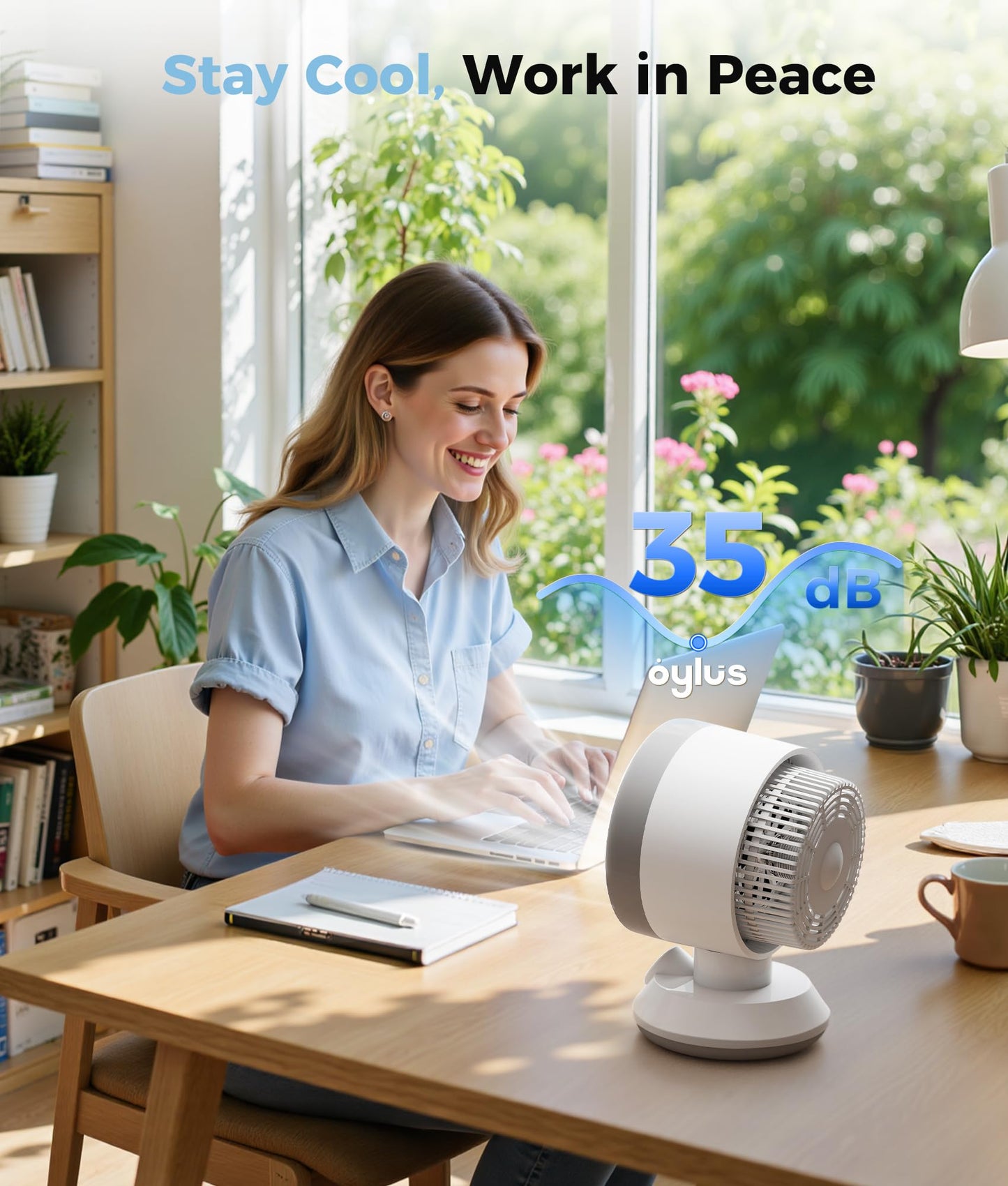 Oylus Heater and Fan Combo for Indoor Use, 2-in-1 1500W Portable Desk Heating & Cooling Fan, Oscillating with Adjustable Thermostat, 2 Heat & Fan Modes, Tip-Over Protection, Quiet Space Heater