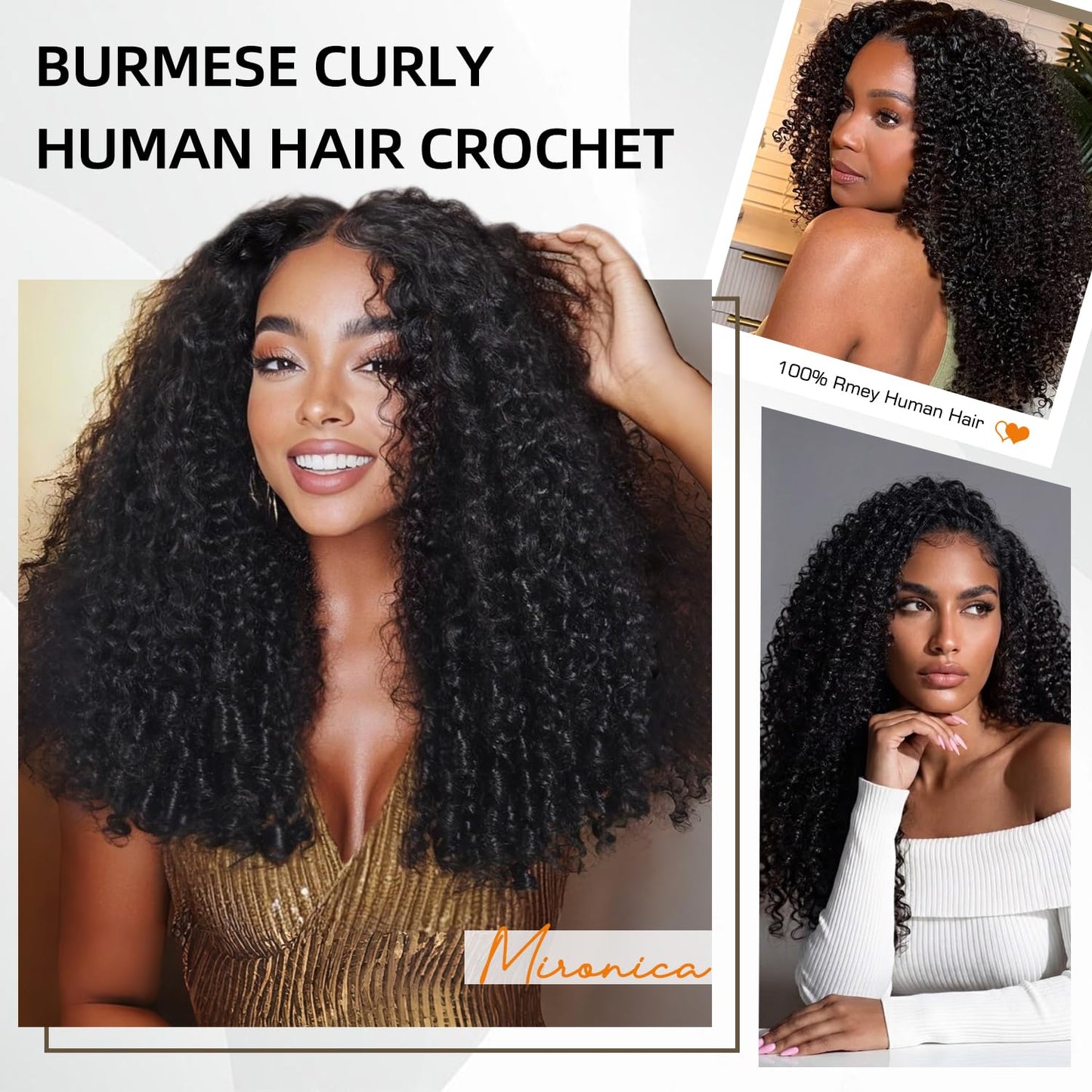 Burmese Curly Human Hair Crochet Bundles 20 Inch 60g Knotless Pre-Separated Feather Crochet Human Hair 3c4a Water Curly Hair Reusable Hair Extensions for Women Natural Black Color (1B-60G, 20 Inch)