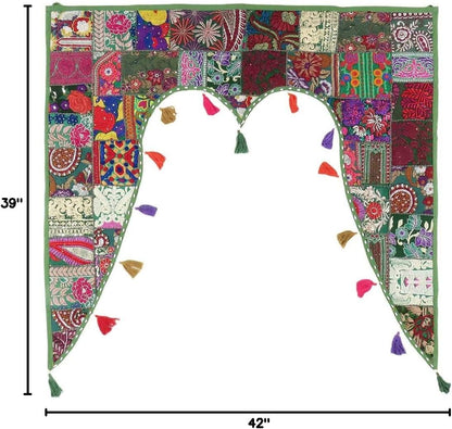 Eyes of India 42" Green Patchwork Window Door Toran Valance Tapestry - Handmade Boho Chic Indian Bohemian Accent