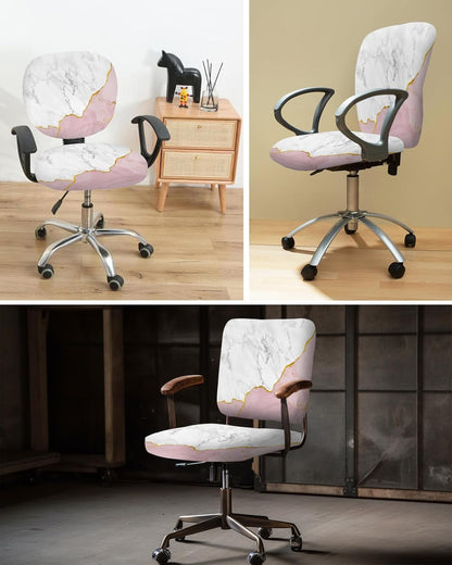 Vandarllin Office Chair Cover, White Gold Blush Pink Stretchable Universal Slipcover with Abstract Marble Agate Design