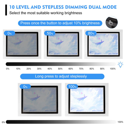 A2 Light Pad - 26"x19", 10000+ LUX Super Bright 10 Levels/Stepless Dimming 3 Colors Art Light Board Extra Large with UL Adapter for Diamond Painting, Tracing, Drawing, Sketching - Aluminum Frame