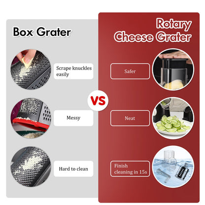 Ourokhome Rotary Cheese Grater Hand Crank, Kitchen Shredder Speed Mandolin Slicer Ice Shaver with Handle and Drum Blades for Cheese, Vegetable, Nuts, Chocolate, Potato, Carrot, 5 Blades, Black