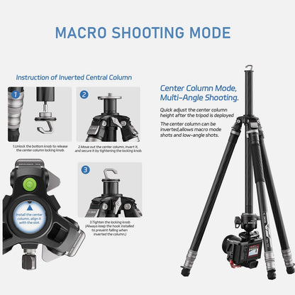 YC Onion Tako T23 Carbon Fiber Tripod with BC44 Ball Head I 10kg Load I One-Flip Quick Release I 1825mm Max Height I Dust-Proof Joints for Low-Angle/Macro Photography
