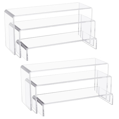 Jusalpha 6 PC 10'' Large Clear Acrylic Riser Set, Acrylic Display Risers Shelf Showcase Fixtures for Jewelry, Display Stand for Amiibo Funko POP Figures, Cupcakes, Food Display, Cabinet- 10 x 3.9 x 3.9 in