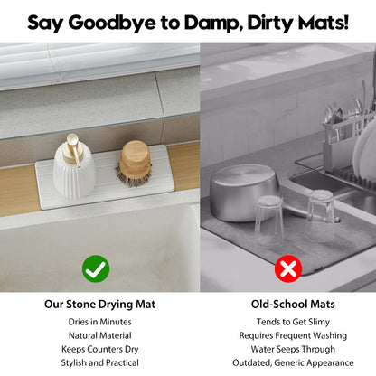 3 Pack Stone Drying Tray, Water Absorbing Stone Sink Mat for Kitchen & Bathroom Counter, Diatomite Soap Dish Vanity Caddy, Sponge Holder Organizer, White - 2pcs of 4.5"x 3.5" and 1pc of 9"x 3.5"