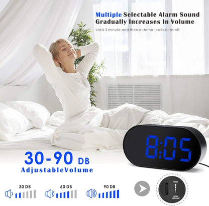 Plumeet [Updated Version] LED Alarm Clock with Adjustable Brightness Dimmer, Blue Digit Display, USB Port, Navy Blue