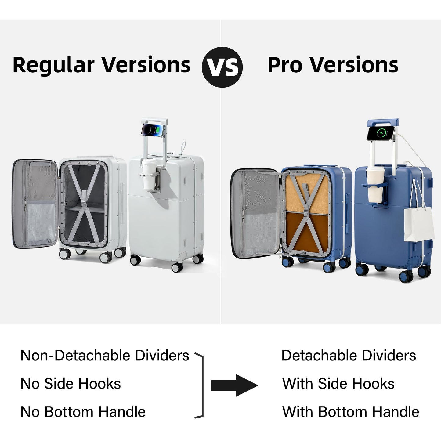 Hanke 28 Inch Top Opening Hard Shell Checked Luggage, PC Aluminum Frame Large Trunk Luggage with Cup Holder & USB Ports, TSA Lock, 8 Silent Spinner Wheels, Removable Divider, Interstellar Blue