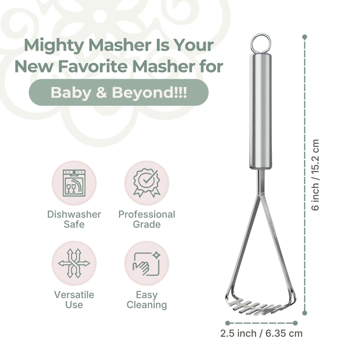 The 730 Project Mighty Masher, Baby Food Masher for Starting Solids Essentials, Baby-Led Weaning Mini Avocado and Potato Masher, Stainless Steel Potato Smasher Tool