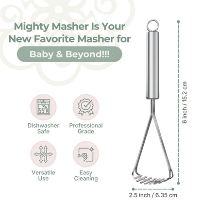 The 730 Project Mighty Masher, Baby Food Masher for Starting Solids Essentials, Baby-Led Weaning Mini Avocado and Potato Masher, Stainless Steel Potato Smasher Tool