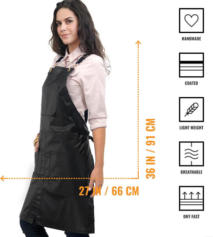 Under NY Sky Cross-Back Black Apron – Adjustable for Men, Women, Pro Barber, Tattoo, Hair Stylist, Barista, Server