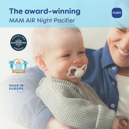 MAM Air Pacifier for Babies 6-16 Months, Extra Air Flow for Sensitive Skin, Glows in The Dark, Developed with Medical Experts, BPA-Free Skin Soft Silicone, 4 Count, Made in Europe