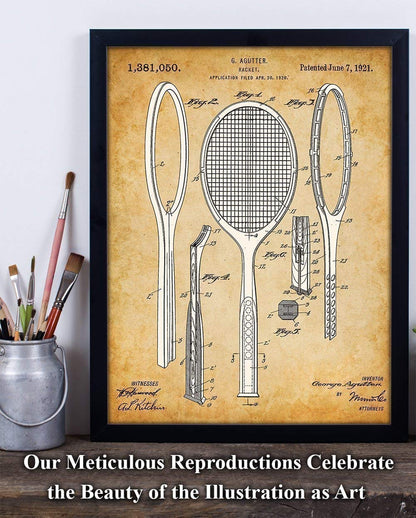 Tennis Racket Patent Print - 11x14 Unframed, Great Sports Bar Decor and Gift for Tennis Enthusiasts