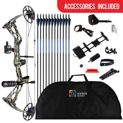 Sanlida Archery Dragon X8 RTH Compound Bow Package for Adults and Teens,18”-31” Draw Length,0-70 Lbs Draw Weight,up to IBO 310 fps,No Bow Press Needed,Limited Life-time Warranty,RH Only
