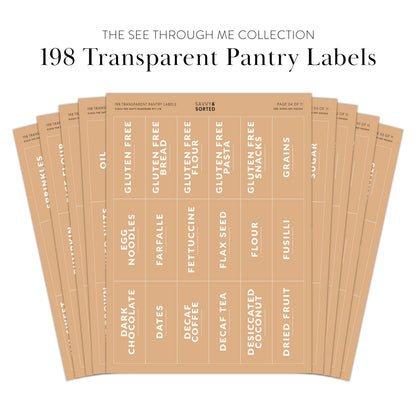 SAVVY & SORTED Pantry Labels for Food Containers, 198 Modern Font Kitchen Labels for Containers on Clear Sticker, Waterproof Scratch Resistant, Organize Pantry Essentials