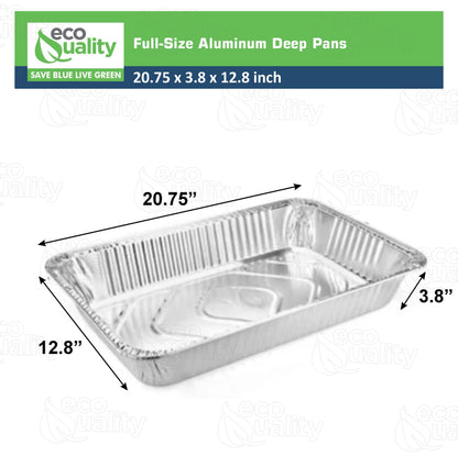 Full Size Aluminum Deep Pan - Disposable for Catering Events, Buffet Stations, Chafing Dishes, Oven Roasting, Baking, Steam, Meal Prep, Freezer Storage, Takeout and Food Service (100)