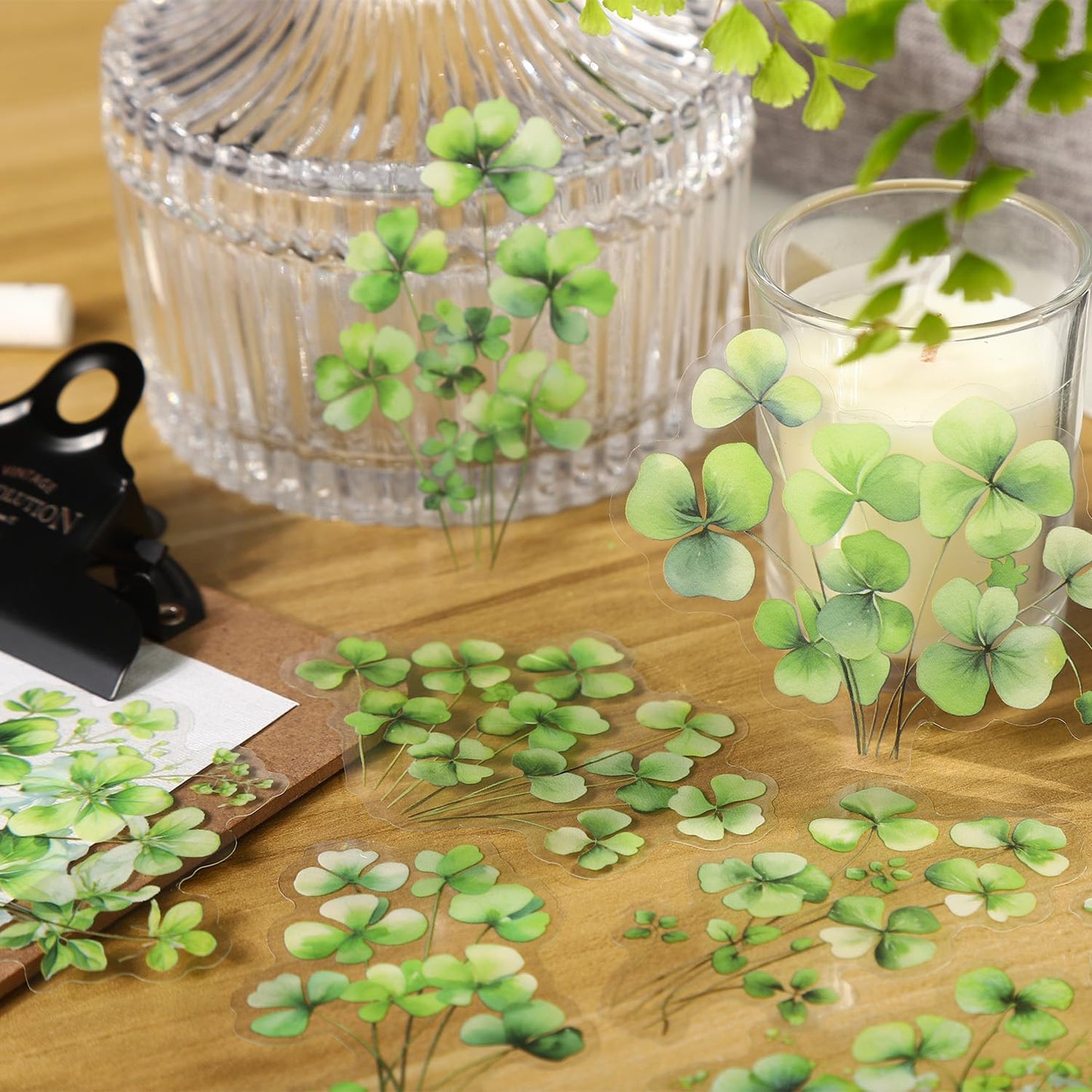 AuriicLeaf Botanical Leaf PET Stickers Set, 120PCS Transparent Plant Ephemera for Scrapbooking, Journaling, DIY Crafts, and Planner
