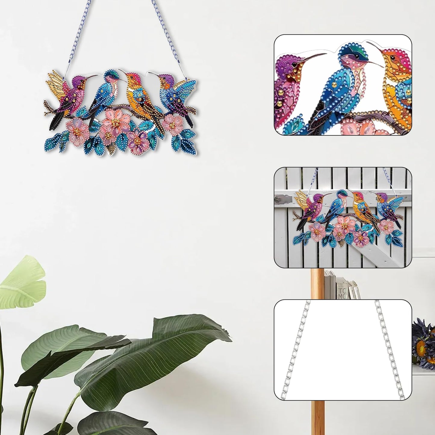 C'eitura 2D Flat DIY Hummingbird Diamond Art - Sparkling Diamond Art Painting Wall Decor, Nature Inspired Home Hanging Art for Living Room & Bedroom