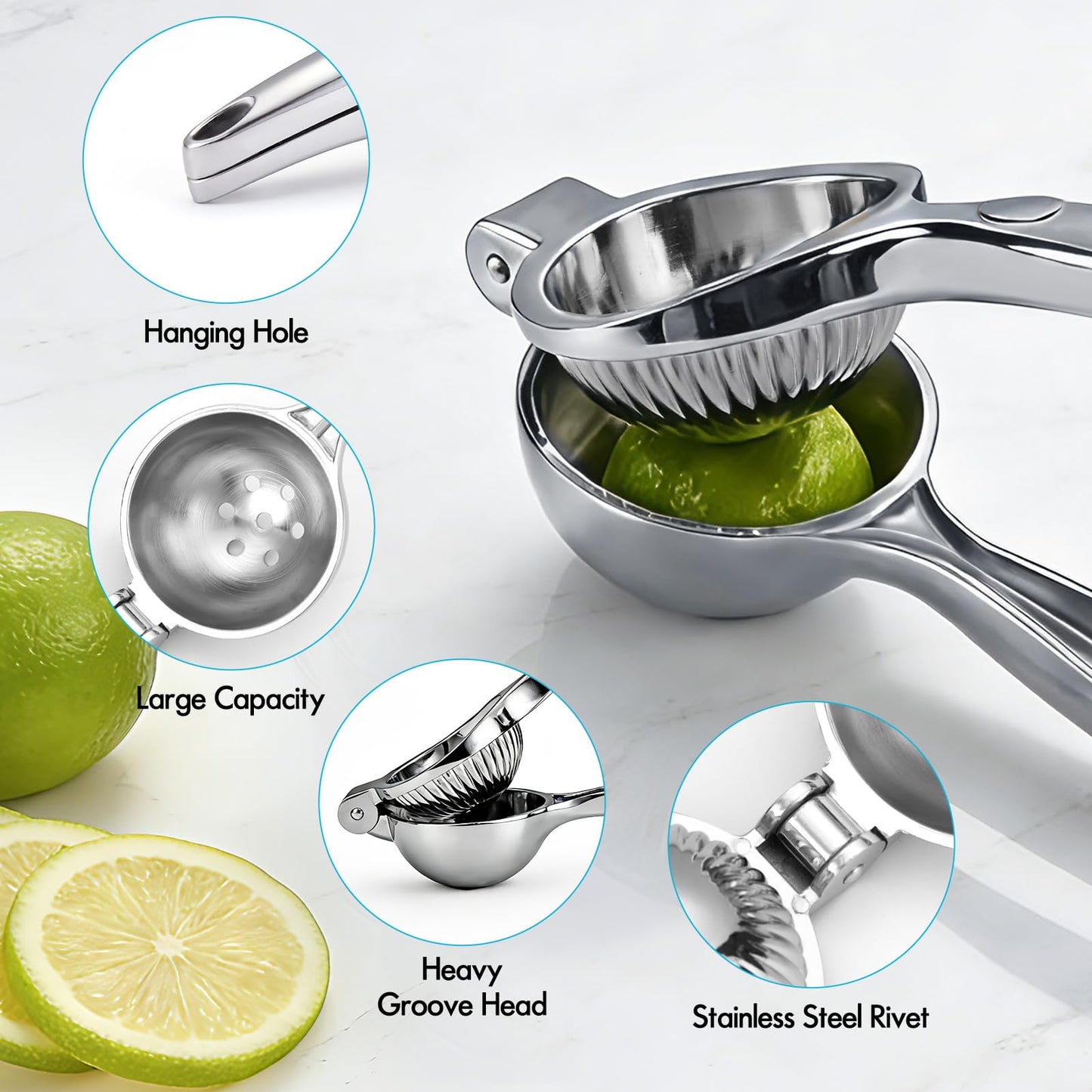 COKORA Lemon Squeezer Manual, Large Handheld Metal Lemon Juicer Squeezer Dishwasher Safe, Heavy Duty Lemon Press Squeezer is Suitable for Lemon, Lime, and Citrus,Easy to Use and Clean - Silver