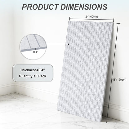 10 Pack Large Acoustic Panels, 48 x 24 Inch High Density Soundproof Panel for Walls, Self-Adhesive Sound Proof Panels for Recording Studio, Home, Office, Theater(Grey)
